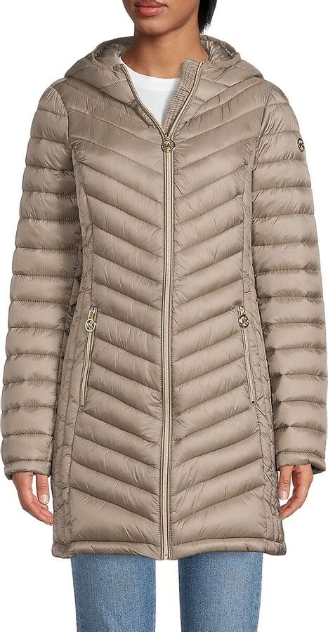 michael michael kors packable longline hooded puffer jacket|Michael Kors lightweight puffer jacket.